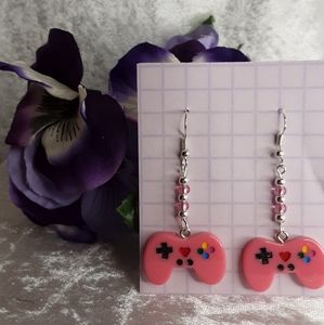 Handcrafted Gamer Controller Earrings Dark Pink